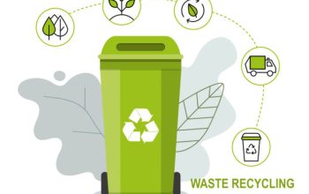 Green rubbish bin for recycling waste. Infographic